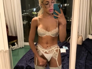 Blonde tranny shemale solo masturbation