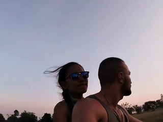 Thai teen fucking massive white dick out of doors