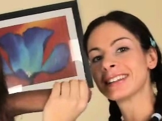 Bewitching housewife bouncing on weenie