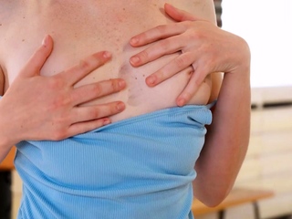 Tanned brunette and blonde teen fingering in bathroom