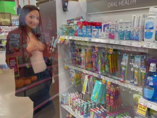 Attractive wife flashes her tits though buying at the grocery retailer!