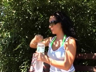 Amazing brunette Carmen enjoys enormous stick slam her