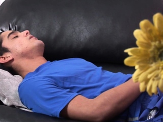 Amateur Latin twunk strips and jerks dick for jizzshot