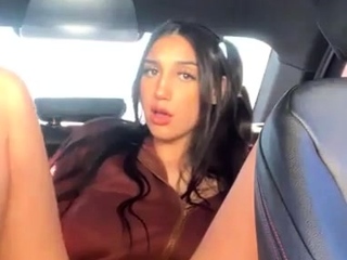 Attractive brunette teen outside masturbation