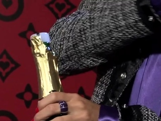 Gorgeous lesbo hottie plays with water and toys on pussy