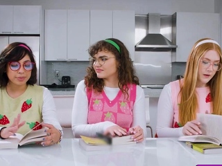 This fortunate guy gets to fuck some hot attractive nerds collectively