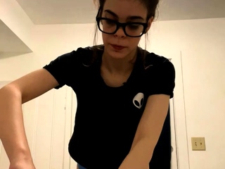 Tiny tit brunette amateur tugs on a large willie