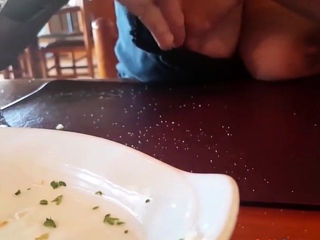 tits out in busy restaurant