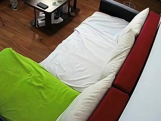 Slutty brunette MILF providing POV blowjob in threesome