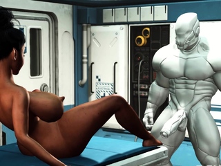 A attractive young busty ebony has difficult anal sex with sex robot