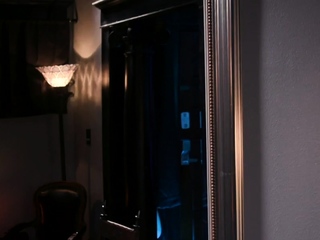 Latex lezdom black busty MILF Hitachi toys her female sub