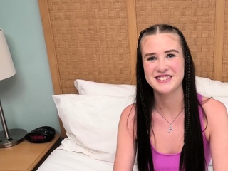 Attractive 18 yr old with extended legs sucks a fat cock