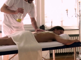 German tiny tits brunette teen seduced at sex massage