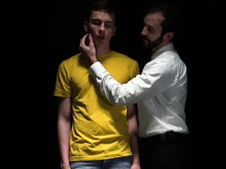 Attractive suited bearded DILF seduces trembling twink