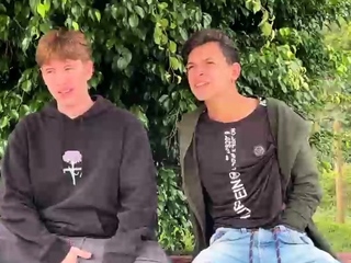 Two blonde twinks love gay sex outside