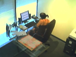 Workplace slut masturbates