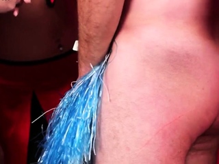 CFNM cheerleaders jerk guy in lockerroom