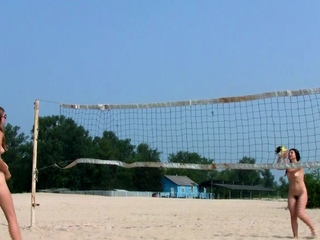 Dashing young nudist chicks have entertaining at the beach