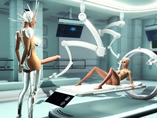 Sex android futanari fucks attractive blonde in the sci-fi med bay