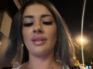 Blonde is flashing her significant boobs in the outdoors