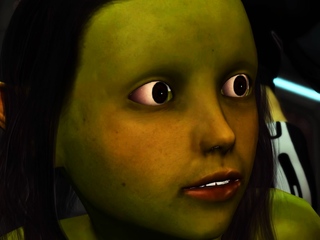 Female green alien gets fucked by a major monster in starship