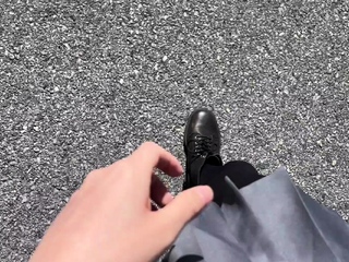 Hot Asian chick outside masturbation