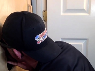 Moustache gray DILF blowing black dick by means of gloryhole