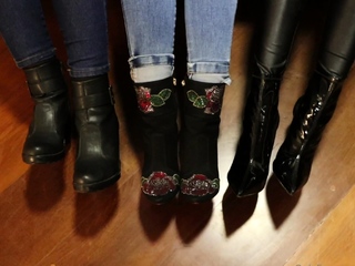 Busty brunette foot fetish and footjob in nylons