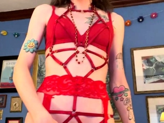 Blonde tranny shemale solo masturbation