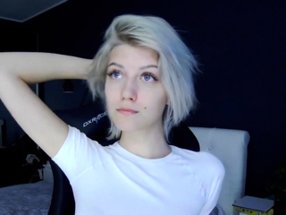 Scorching Blonde Babe in Black Nylons Masturbates Solo