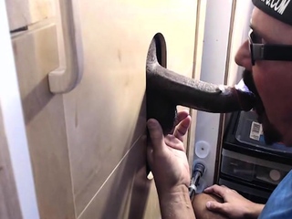 Gloryhole beginner DILF sucks black stiff dick 4 cum in mouth