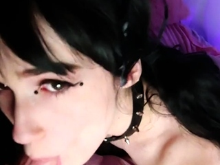 Small tit brunette sucks a giant cock hardcore