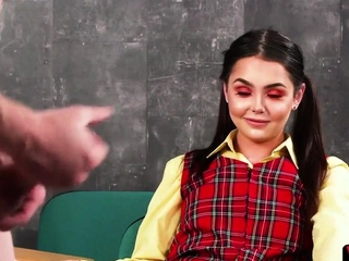 School fem woman teases nympho trainer