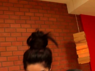 Teen ladyboy with small tits strips her black lingerie and