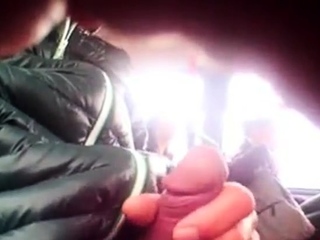 Two women watch bus flasher