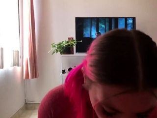 POV facial cumshot horny white lady sucking Latino dick and s