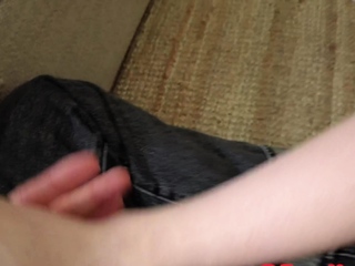 Novice redhead milf sucking and foot job scene