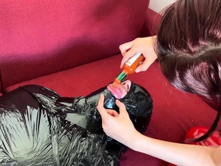 Femdom fetish mistresses fuck bdsm loser with strapon