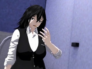 Brunette cums to hentai