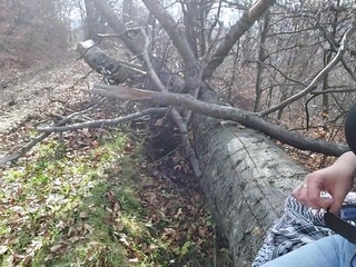 Solo female masturbates outdoors near the road