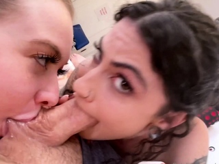 Amateur girlfriend threesome blowjob with cumshot