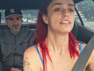 Brazilian car sex, super-naughty passenger tugs driver –