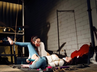 Pink labia close up of naive brunette