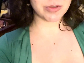Busty curly brunette with big boobs fucks on couch