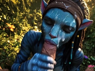 Avatar babes swallows monster cock deep in Pandora jungle