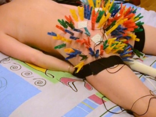 more than a hundred clothespins on her butt!