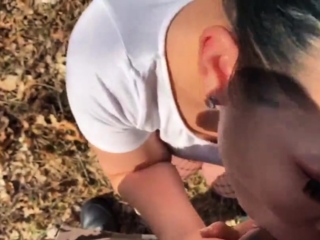 Sexy brunette amateur sucking and fucking cock naked outdoor