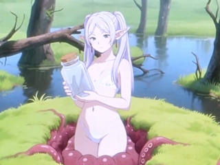 Frieren gets wrecked by tentacle cock until she overflows